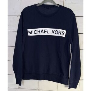 Michael Kors Men's Cotton Blend Crewneck Sweatshirt MK Logo Navy Large